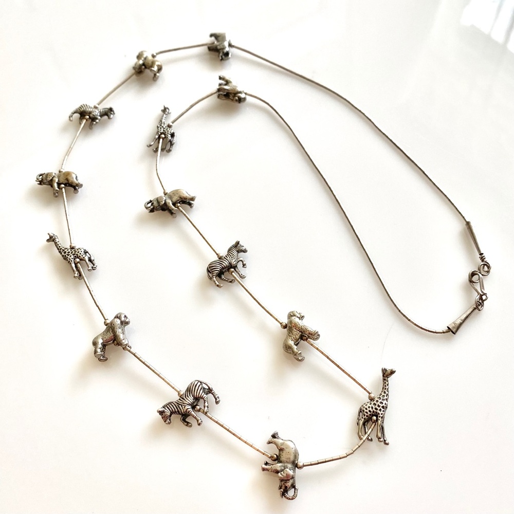 VINTAGE FETISH NECKLACE - 15 AFRICAN ANIMALS - STERLING